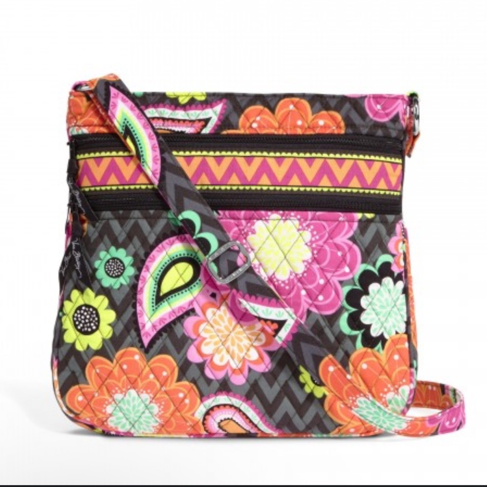 Vera Bradley triple zipper hipster Colorful Crossbody Bag with Quilted Design